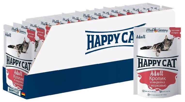 Паучи для кошек всех пород Happy Cat / Хэппи Кэт, кролик, индейка, морковь в соусе (24шт х 100гр)