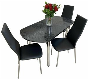 Обеденная группа стол кухонный со стульями NGVK Овал Черный и 3 стула Омега цвет Черный