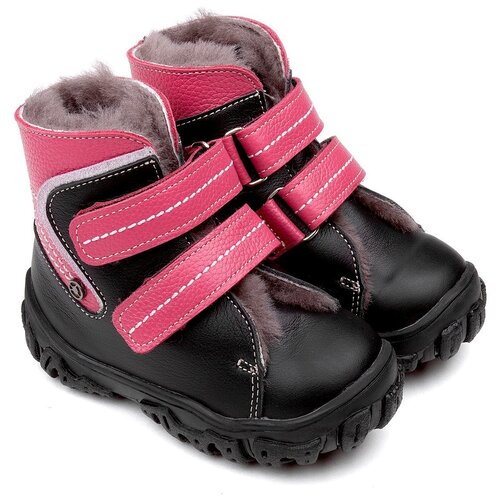 Ботинки детские мех 23026 кожа, бомбей малиновый р.25 Tapiboo цвет черный/розовый