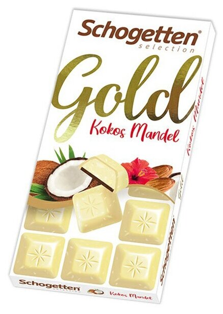 Шоколад SCHOGETTEN Gold белый с кокосом и дробленым миндалём 100 г - фотография № 9