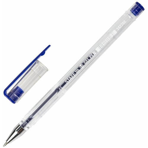 STAFF Ручка гелевая staff basic , синяя, корпус прозрачный, хромированные детали, узел 0,5 мм, линия письма 0,35 мм, 142788, 50 шт.