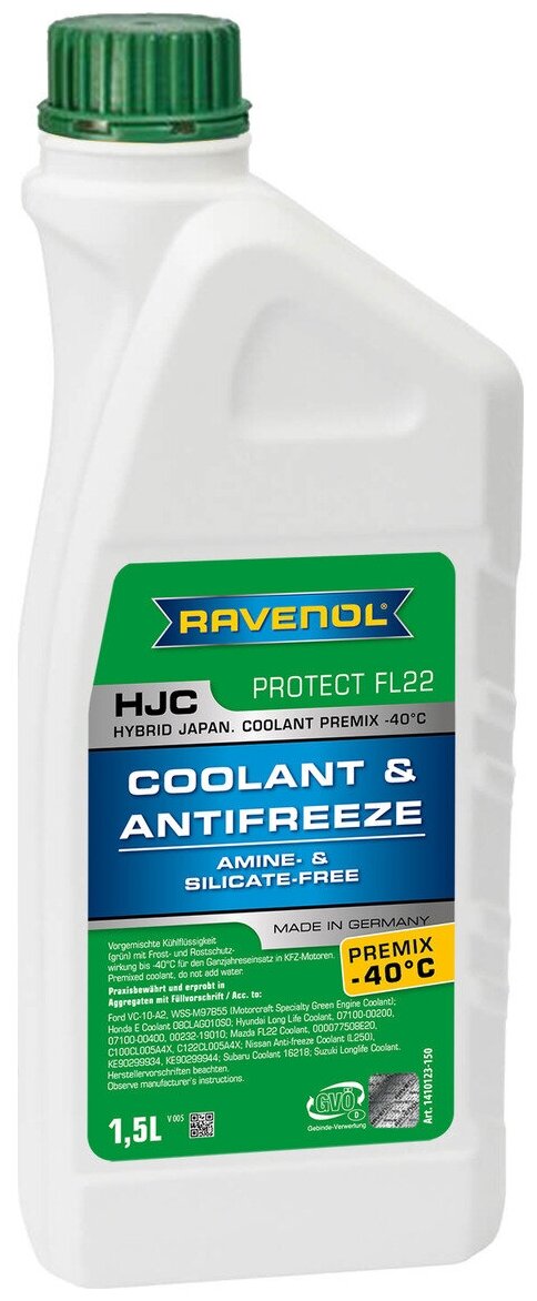 Антифриз готовый к прим. зеленый RAVENOL HJC Hybrid Japanese Coolant Premix -40°C (1,5л)