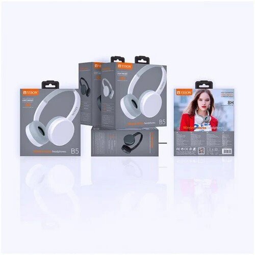 Беспроводные наушники YISON B5мягкие амбушюрыAUX разъемPOWERFUL BATTERY17 часов работы музыкибелый 244900₽