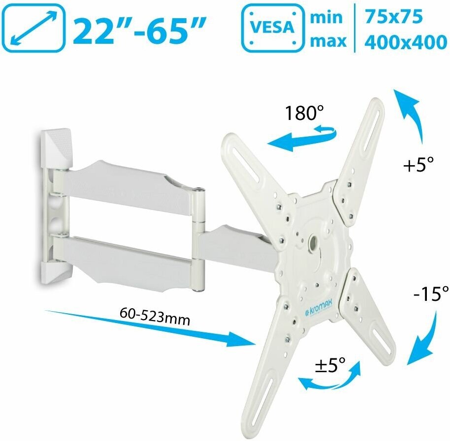 Кронштейн для телевизора настенный Kromax ATLANTIS-40 / до 65 дюймов / до 40 кг / vesa 400x400 — купить в интернет-магазине по низкой цене на Яндекс Маркете