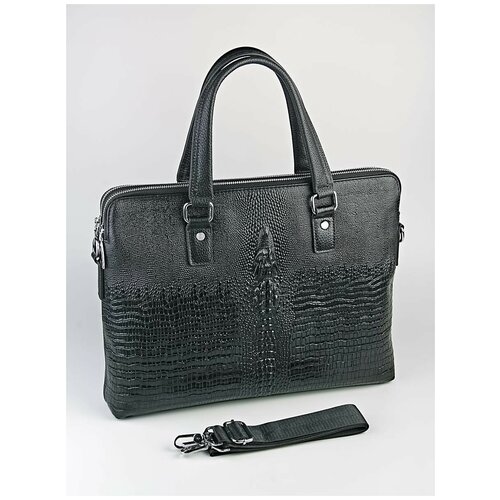 Портфель Adaf, натуральная кожа, на молнии, с плечевым ремнем, для мужчин, черный