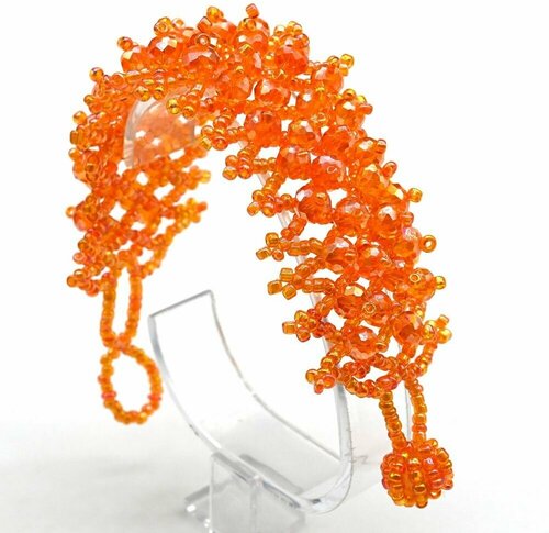 Плетеный браслет, искусственный камень, размер 16 см, оранжевый