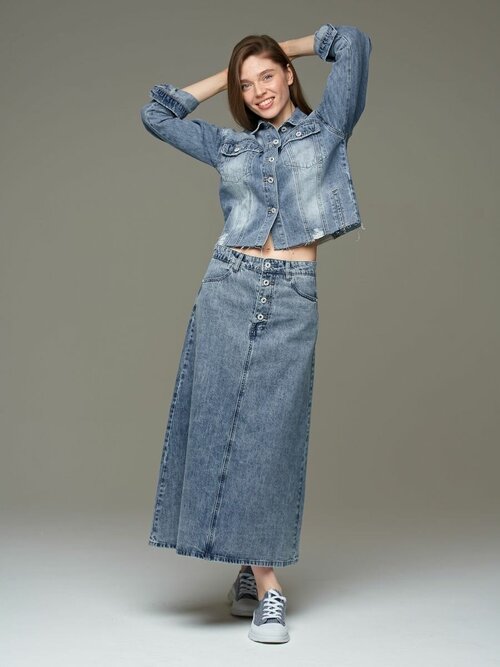 Юбка KRAPIVA джинсовая, макси, размер XS, голубой