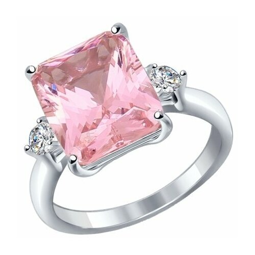 Кольцо помолвочное Яхонт, серебро, 925 проба, ситалл, фианит, размер 18.5, розовый, бесцветный