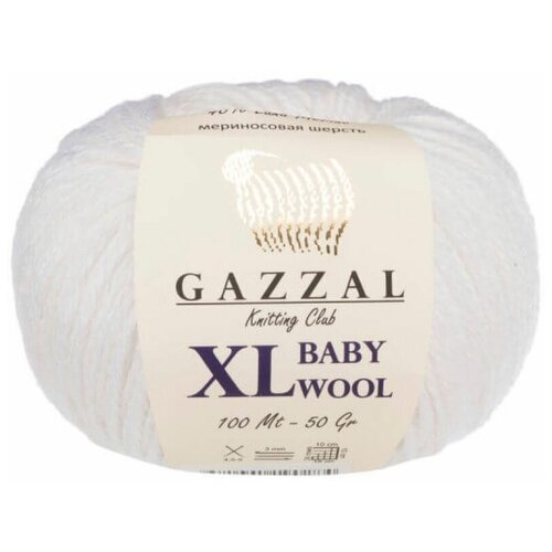 Пряжа Gazzal Baby Wool XL (Беби Вул) - 2 мотка Цвет: Белый (801), 40% мериносовая шерсть, 20% кашемир, 40% акрил, 100м/50г