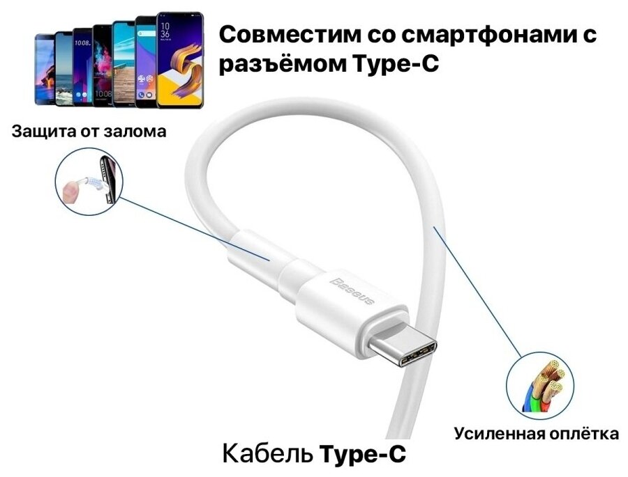 Кабель интерфейсный Baseus USB to Type-C 66W силиконовый 1m black - фото №10