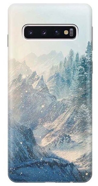 Ультратонкий силиконовый чехол-накладка для Samsung Galaxy S10 с принтом "Снежные горы и лес"