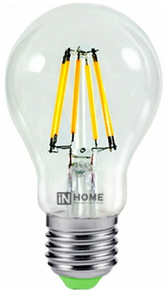 Светодиодная LED лампа нитевидная IN HOME A60 E27(е27) 9W (Вт) 4000K 810lm 107x60 220V filament прозрачная 4690612008073 - фотография № 1