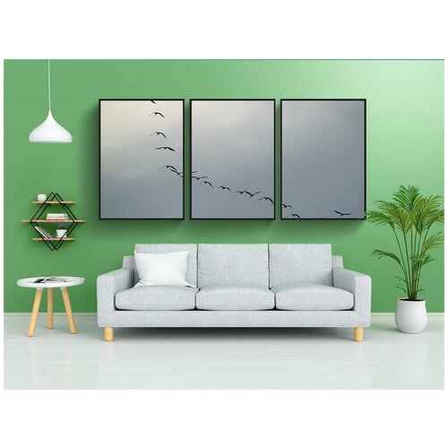 фото Набор модулных постеров для интерьера "краны, птицы, животное" 60x90 см. в тубусе, без рамки lotsprints