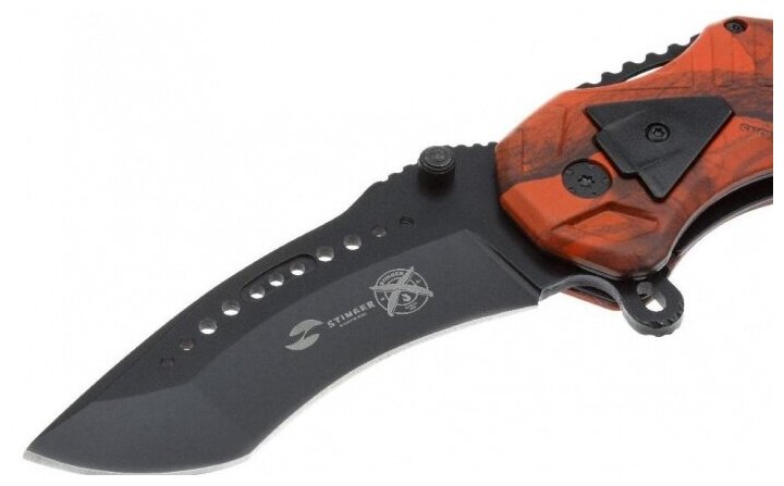 Stinger FK-018X Нож складной stinger, 100 мм, (чёрный), материал рукояти: алюминий (оранжевый камуфляж)