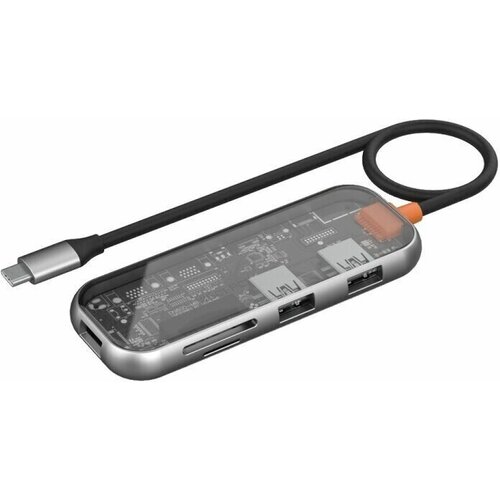 Хаб WiWU Cyber 005 USB3.0*3+SD+TF card slot Серый космос хаб usb wiwu cyber cb012 12 in 1 usb c space grey 6936686411752