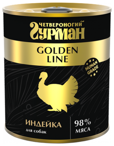 Четвероногий Гурман Golden Line консервы для собак с Индейкой 340 гр x 3 шт.