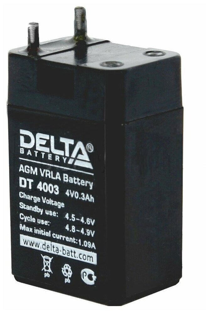 Аккумулятор DELTA DT-4003 (4В 0.3Ач / 4V 0.3Ah) для фонариков