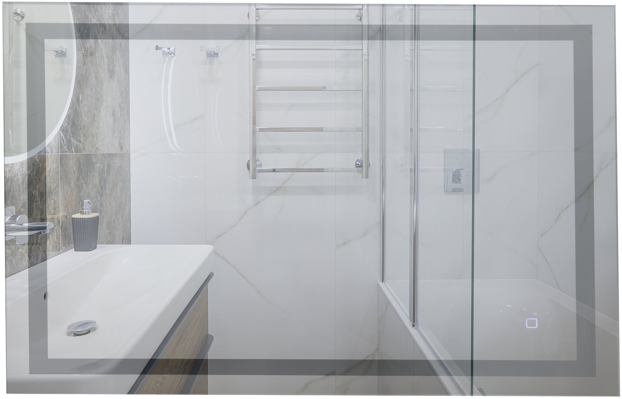 Зеркало настенное для ванной комнаты с регулируемой парящей двойной LED подсветкой/ Прямоугольное/С сенсорным управлением/Влагоустойчивое/ 80х60 см - фотография № 5