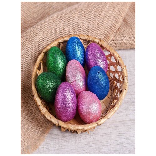 фото Основа для творчества яйцо с блёстками, набор 8 шт, цвета микс, сималенд сима-ленд
