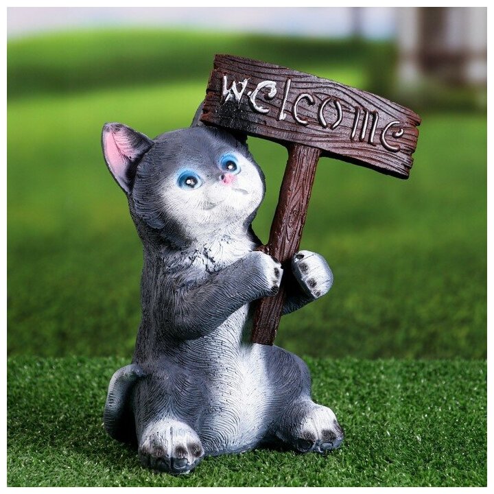 Садовая фигура "Котёнок Welcome" 12х12х25см Хорошие сувениры 9438646 . - фотография № 1