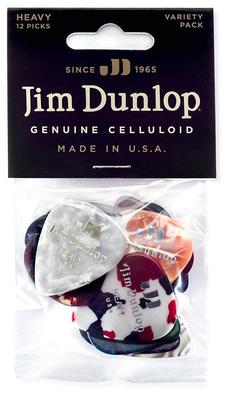 PVP107 Celluloid Набор медиаторов CELLULOID PICK HEAVY VARIETY PACK 12шт, толстые, Dunlop