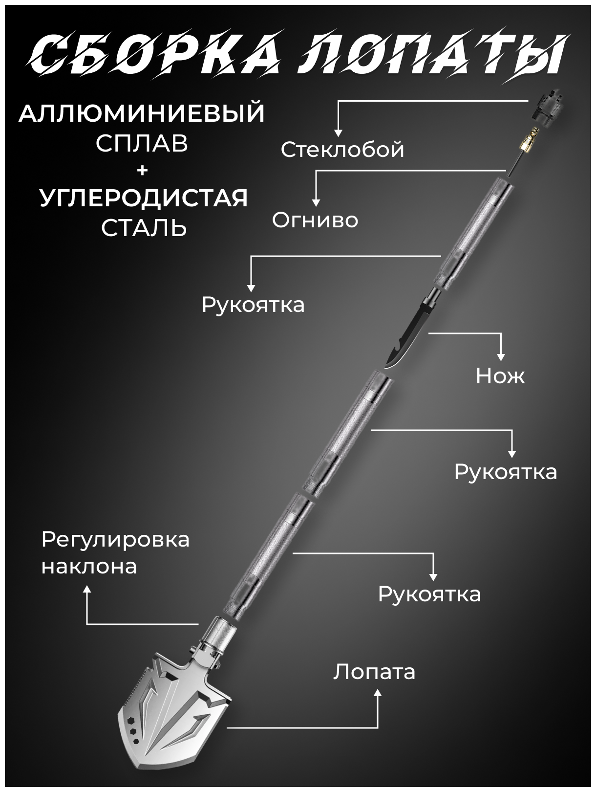 Набор тактический для выживания саперная складная лопата топор и кирка туристические - фотография № 12