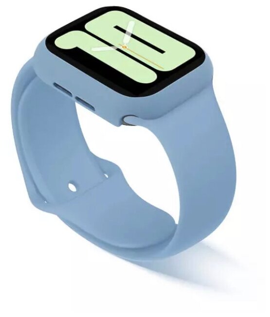 Чехол для Apple Watch 38 mm со стеклом + силиконовый ремешок голубой