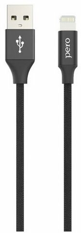 Кабель DC-02, Lightning - USB, 2.4 А, 1 м, тканевая оплетка, черный