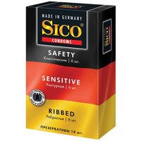 Презервативы Sico Safety, Sensitive, Ribbed, 18 шт.