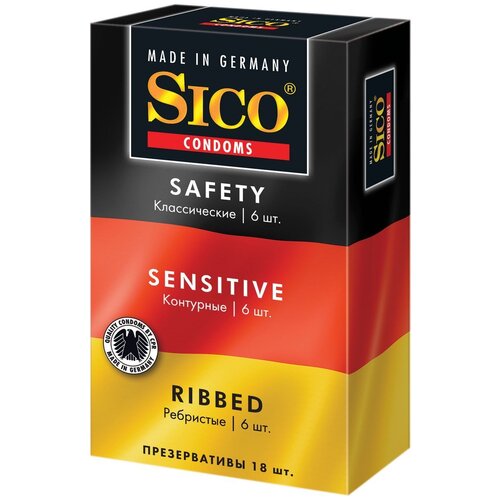 Презервативы Sico Safety, Sensitive, Ribbed, 18 шт. презервативы sico ribbed 12 шт