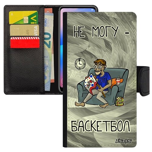 фото Ударопрочный чехол книжка для мобильного // xiaomi mi 8 // "не могу - смотрю баскетбол!" комикс надпись, utaupia, серый