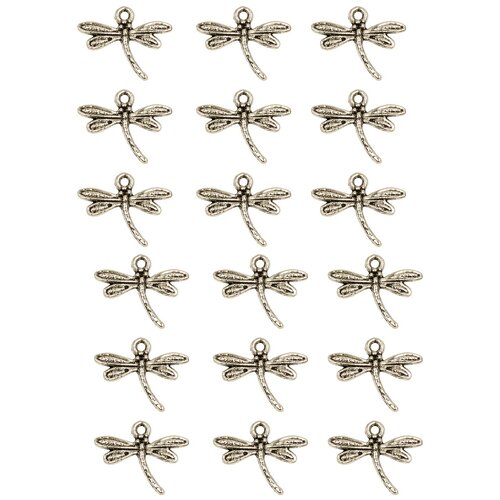 фото Набор подвесок, стрекоза маленькая, длина - 14 мм, ширина - 18 мм, толщина - 1, 5 мм, диаметр отверстия - 1, 5 мм, материал: сплав олова с покрытием "старинное серебро", 18 шт. kaboshon