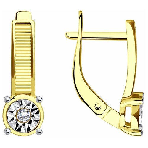 Серьги Diamant, комбинированное золото, 585 проба, фианит подвеска сердечки с фианитами из комбинированного золота