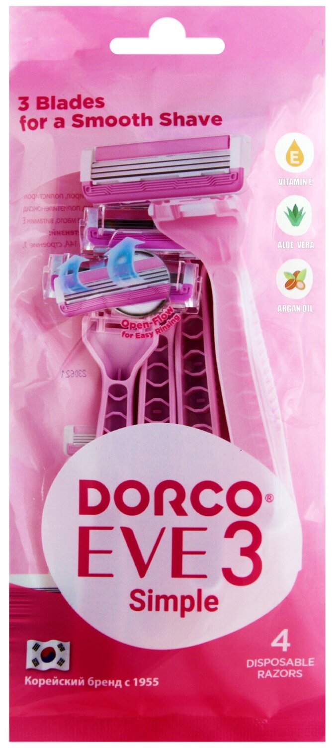 Бритва одноразовая Dorco EVE3 3-лез пл. голов увл. полос 4шт/упTRC 200PK-4P