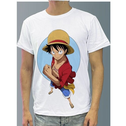 фото Футболка мужская белая из хлопка с dtf рисунком аниме ван-пис - 1044 будь на стиле