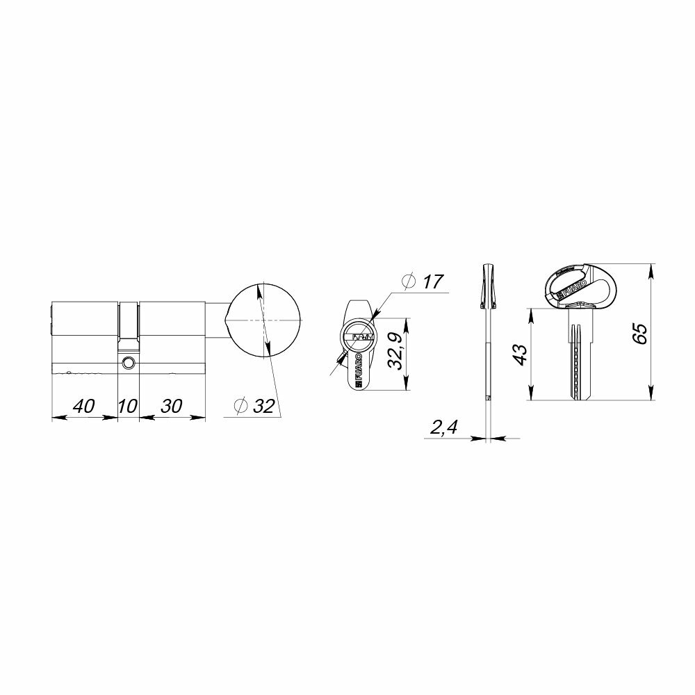 Цилиндровый механизм Fuaro (D-PRO502-8) D-PRO5002-8 Knob 80 (40+10+30) CP хром 5+1Key с вертушкой перекодируемый