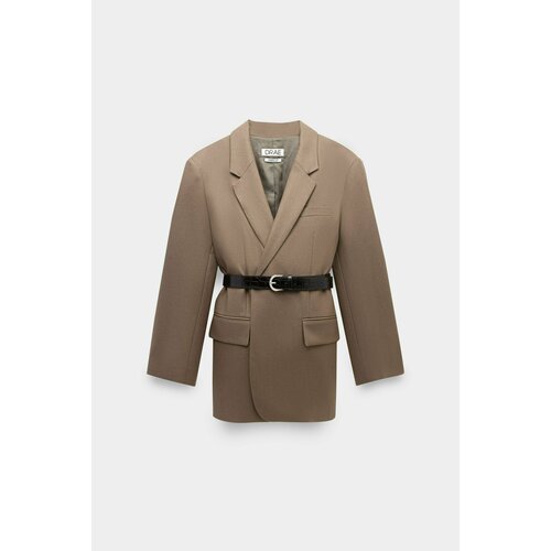 Пиджак DRAE, средней длины, силуэт прямой, подкладка, размер 42, коричневый