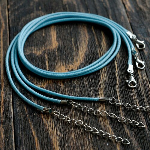 Основа для ожерелья/кулона/чокера с замочком (6 шт.), вощеный шнур, размер 450х2 мм, цвет ярко-голубой