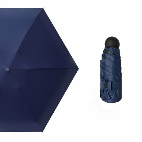 фото Мини-зонт механика, 3 сложения, купол 90 см., 6 спиц, система «антиветер», чехол в комплекте, синий экс
