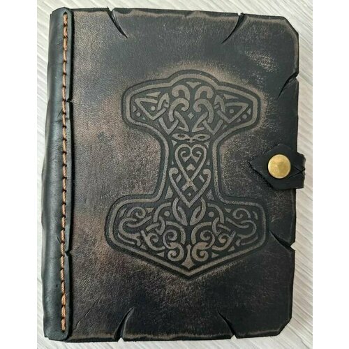 Кожаный блокнот ручной работы с тиснением Молот Тора, скетчбук, ежедневник формат А6 на кольцах