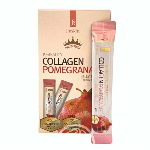 Jinskin Желе Collagen pomegranate jelly sticks, С гранатом, 10 шт по 20 г/ jinskin коллаген с гиалуроновой кислотой и гранатом в стиках желе k beauty collagen pomegranate 20 гр х 10 шт