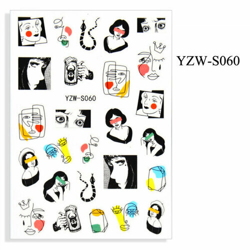 Наклейки для маникюра, слайдеры для ногтей Рисованные девушки слайдеры для ногтей новогодний переполох 5 2 x 10 см