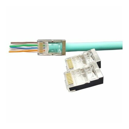 Hyperline Коннектор PLEZ-8P8C-U-C6-100 UTP кат.6 RJ45 прозрачный упак:100шт разъем plug 8p8c u c6 100 rj45 8p8c под витую пару кат 6 50 50микродюйм универс для ож и мж кабеля уп 100шт hyperline 49367