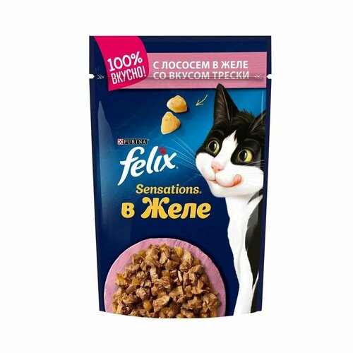 Felix Sensations 75 г пауч влажный корм для кошек, лосось и треска 78 шт