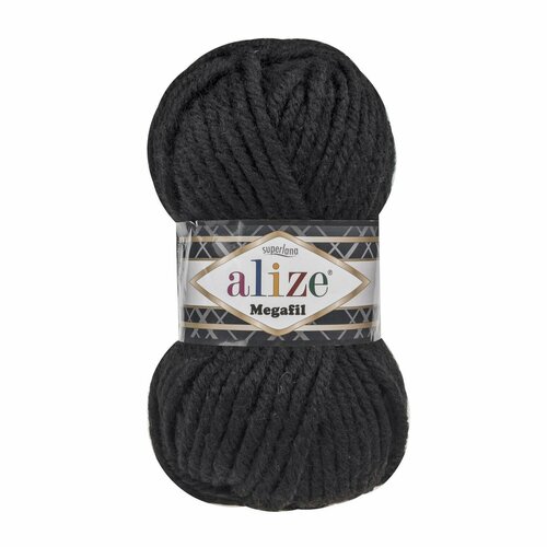 Пряжа ALIZE SUPERLANA MEGAFIL (ALIZE), черный 60, 25% шерсть, 75% акрил, 5 мотков, 100 г, 55 м.