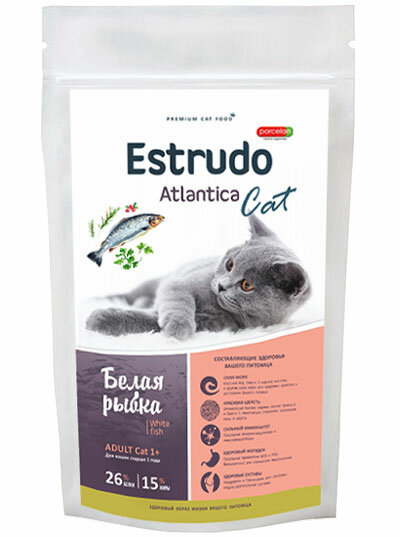 Сухой корм Estrudo Atlantica Cat (Белая рыбка) для кошек с чувств. пищ 400г