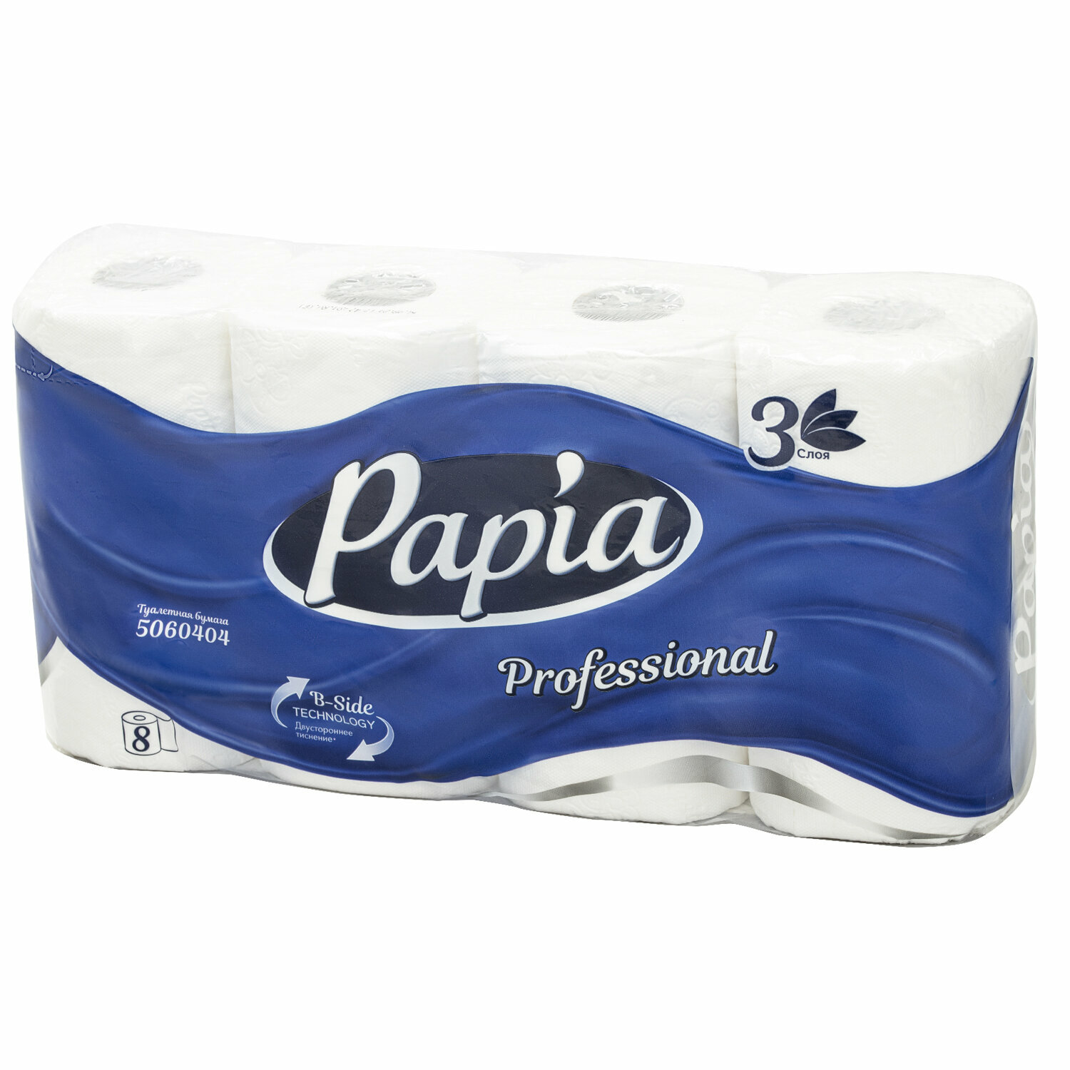 Бумага туалетная, спайка 8 шт, 3-слойная (8х17 м) Papia Professional, белая, 5060404