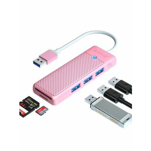 Концентратор ORICO USB-A с 3x USB-A слотом для SD и Micro SD розовый ORICO-PAPW3AT-U3-015-PK-EP 171500₽