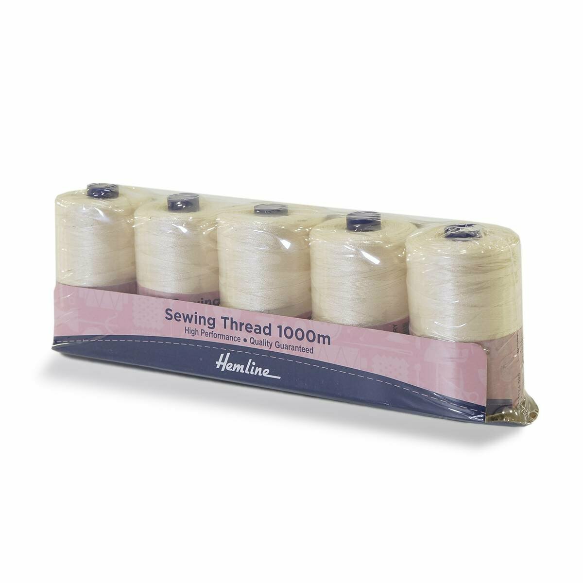 фото Нить для шитья Hemline, универсальная, цвет слоновой кости, 1000 м, толщина №40/2, 5 шт
