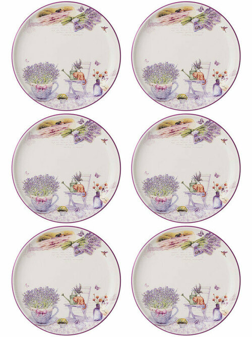 Набор обеденных тарелок 6 шт Керамика, 26 см Agness, Лавандовая весна